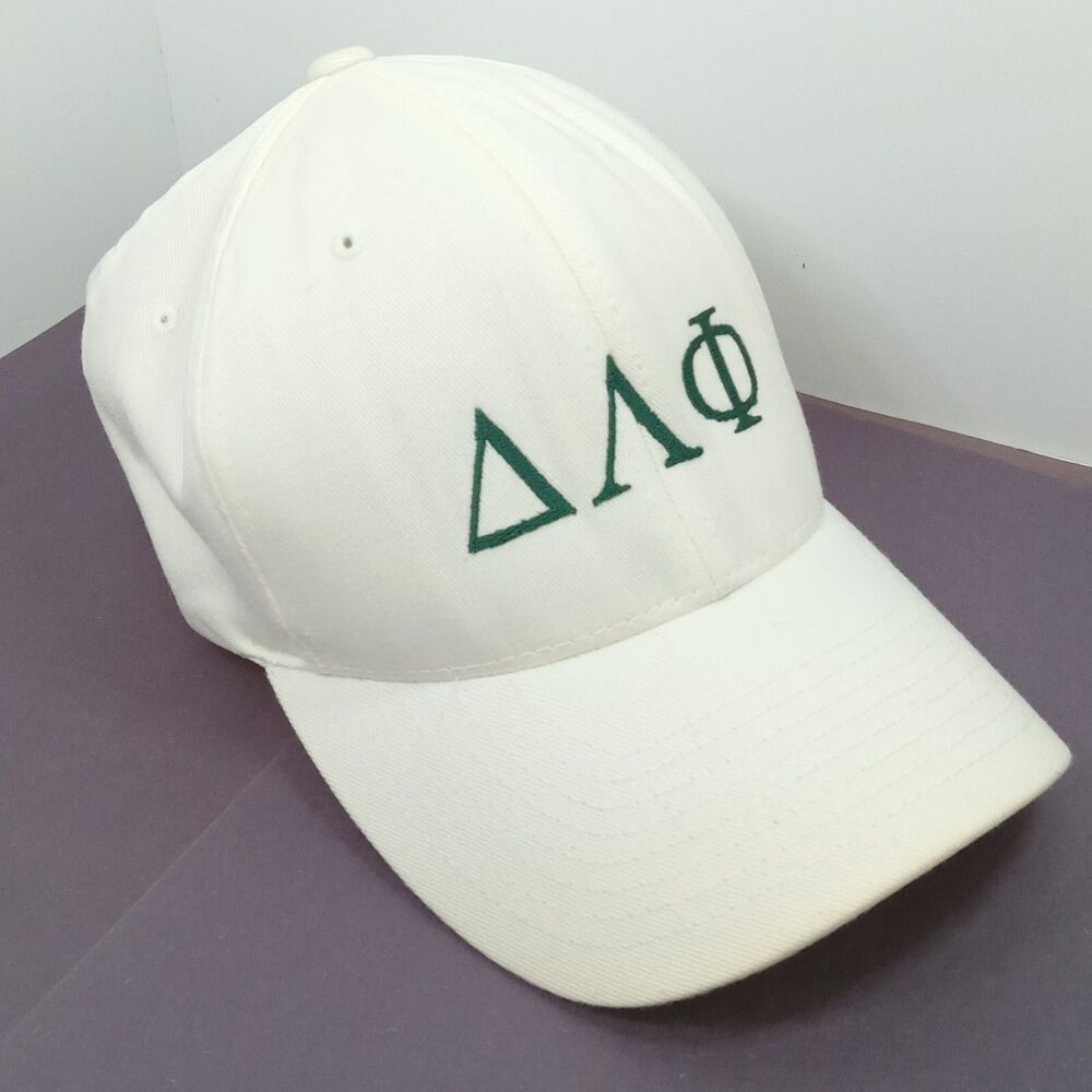 Delta Lambda Phi Fraternity Hat FlexFit Small-Med White Green letters Dad Cap